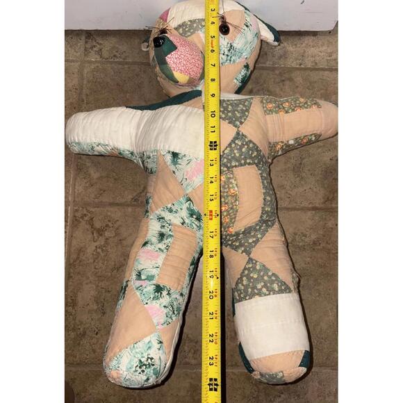 Handmade Hand Sewn Multi-Colored Quilted Patchwork Stuffed 24” Teddy Bear Vtg - Picture 3 of 12